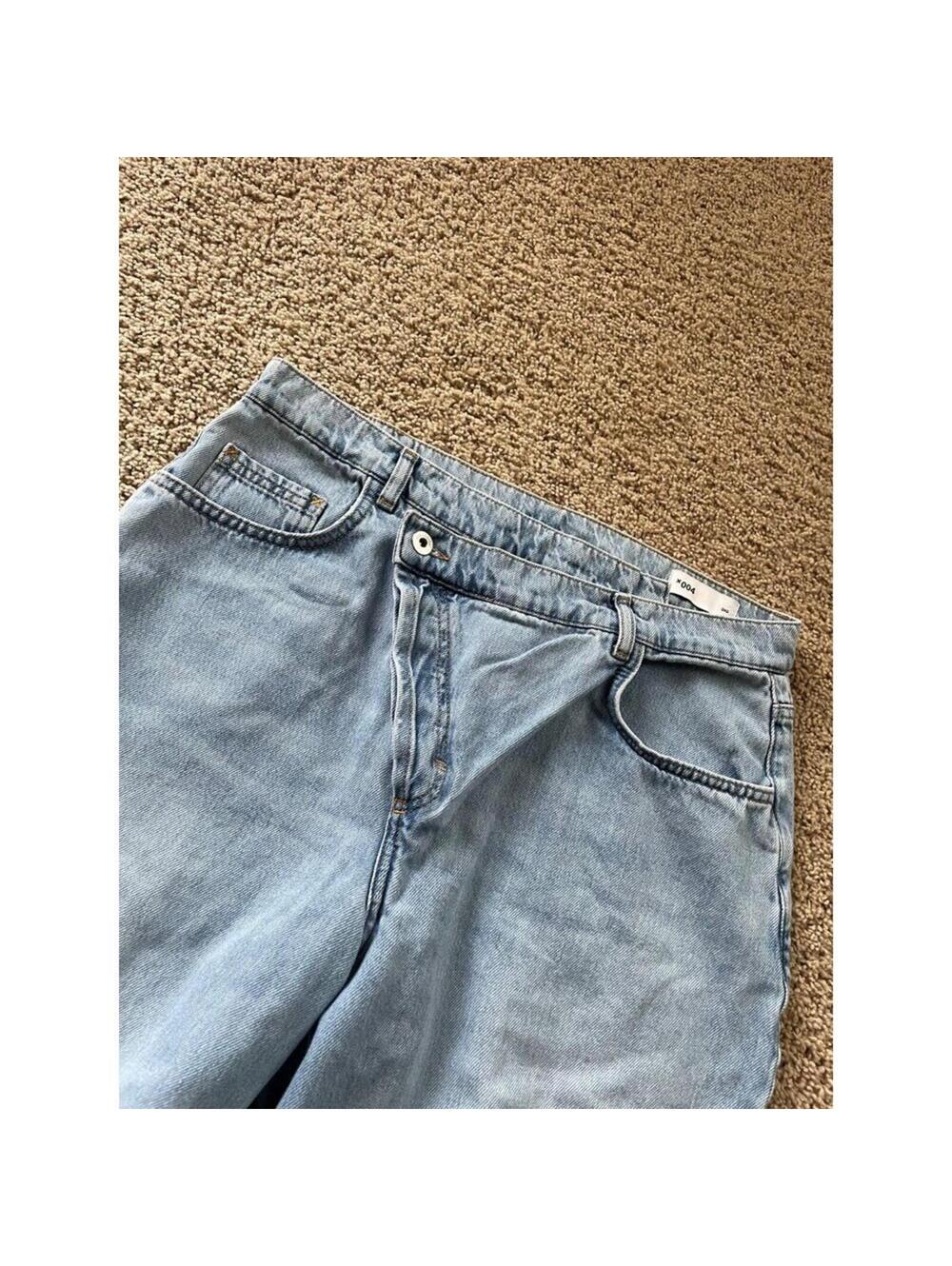 women's Collusion Dad Jeans Crossover Button fly Size 34 x 32 Petite Wide Leg